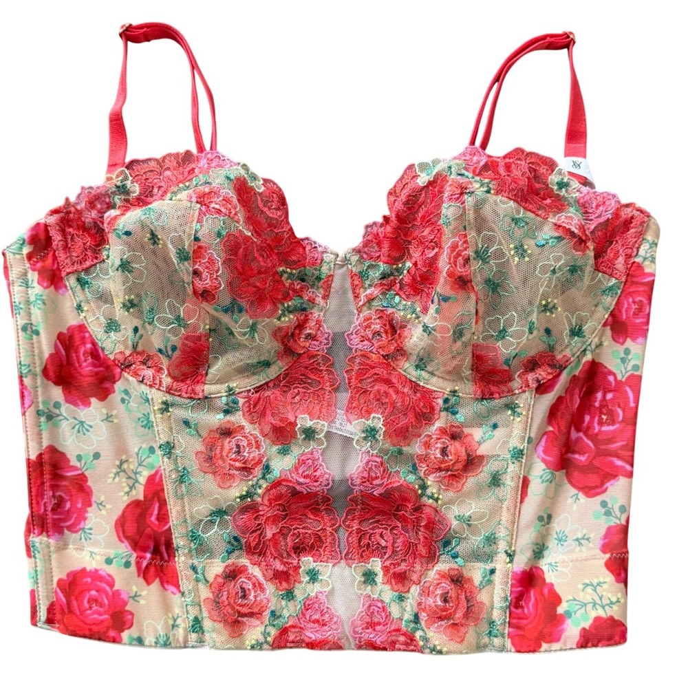 Victoria's Secret Dream Angels Floral Embroidered Bustier‎ Bra Top 34C NWT Red